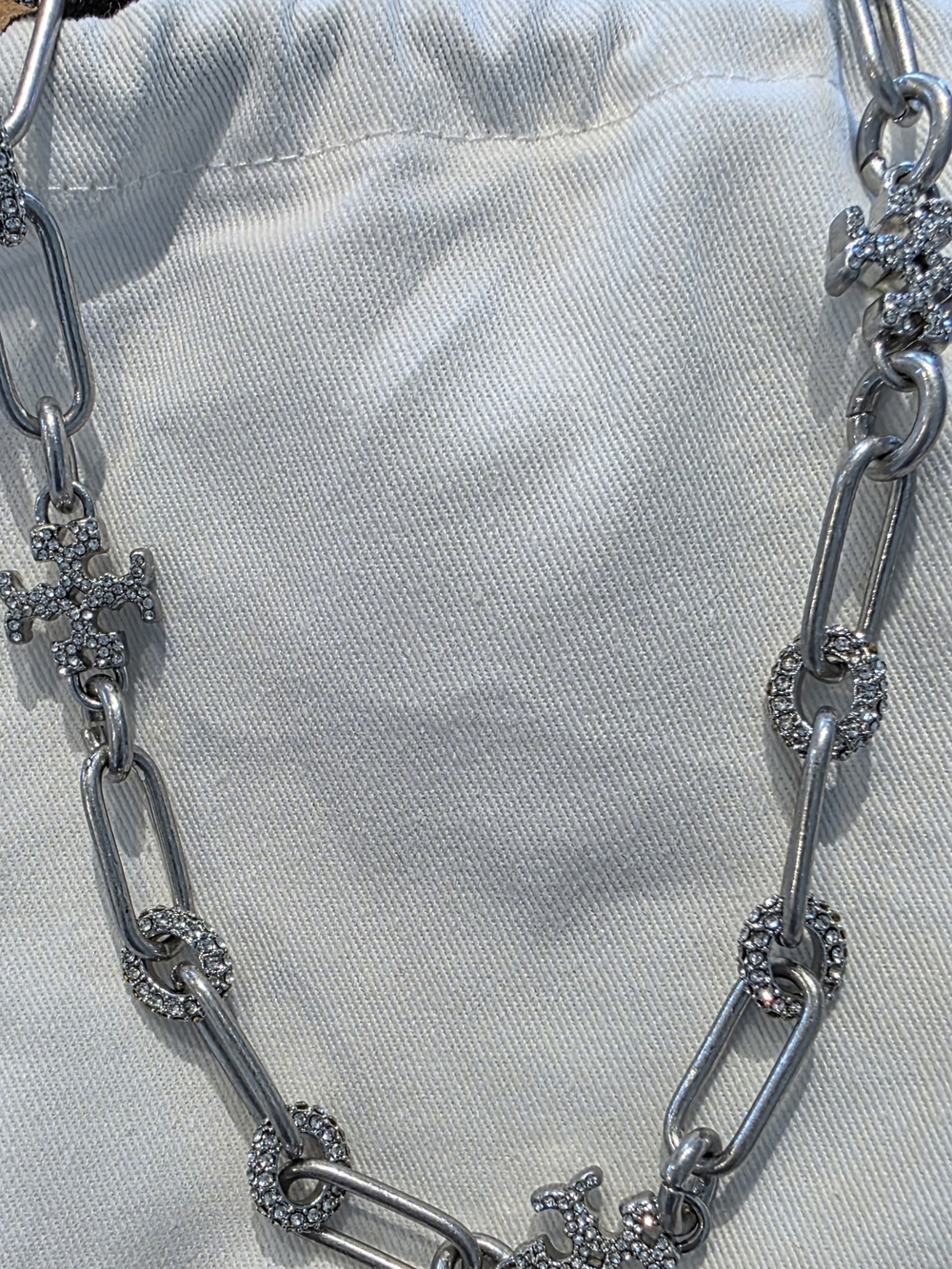 Tory Burch Silver Crystal Link Necklace - Women Jewelry - Picture 2 of 3